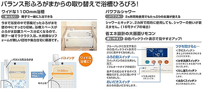 バランス形ふろがまからの取り換えで浴槽ひろびろ!