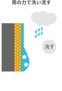 雨の力で洗い流す